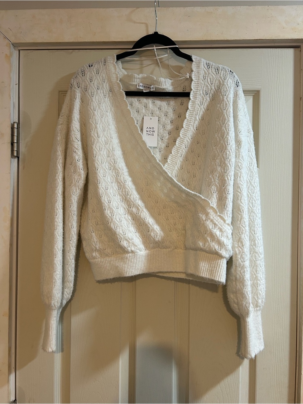 And Now This Cream Cable-Knit Wrap V-Neck Sweater